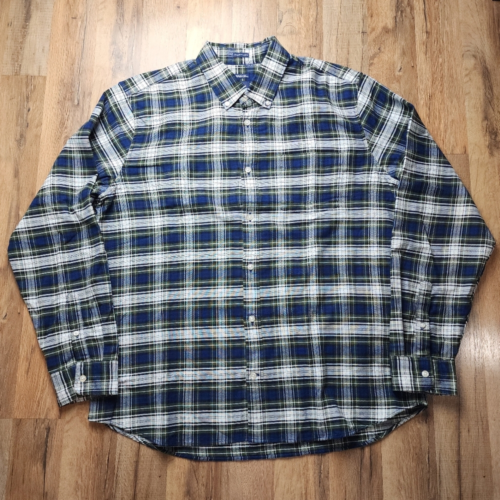❗️NWT❗️Men's Blue Green Plaid GAP Smooth Woven Stretch Oxford Shirt Size XL